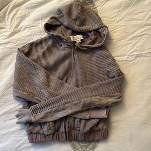 Vintage Havana Cropped Waffle Zip Up Hoodie